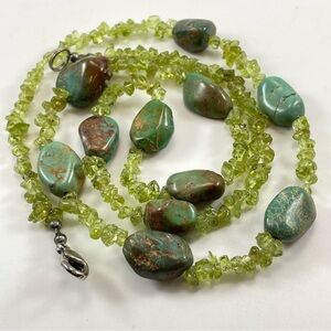 Vintage Ajax Turquoise Peridot Semi Precious Gemstone Necklace Beaded Stunning